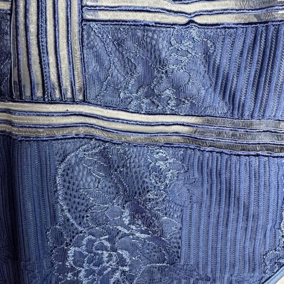 Naanaa Blue Lace Long Sleeve Backless Bodysuit Size Small Sheer Coquette - Picture 6 of 9